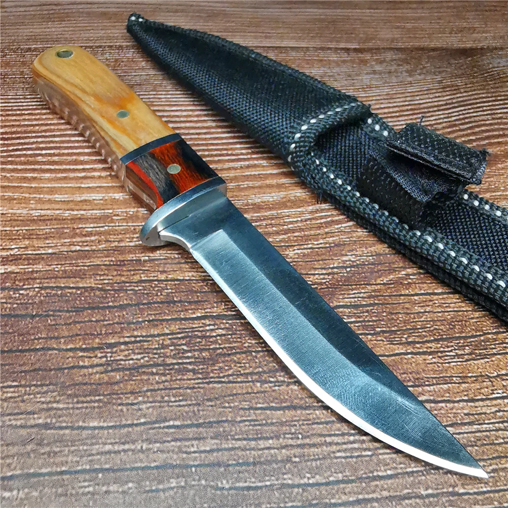 Прямой нож с деревянной ручкой лезвие из нержавеющей стали острый и прочный для