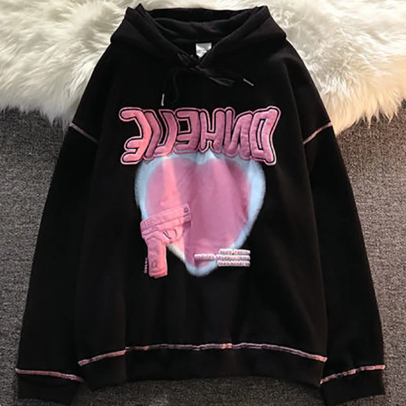 

Dark fried street lovers super fire love foaming sweater women loose autumn lazy style hooded long-sleeved top y2k tops