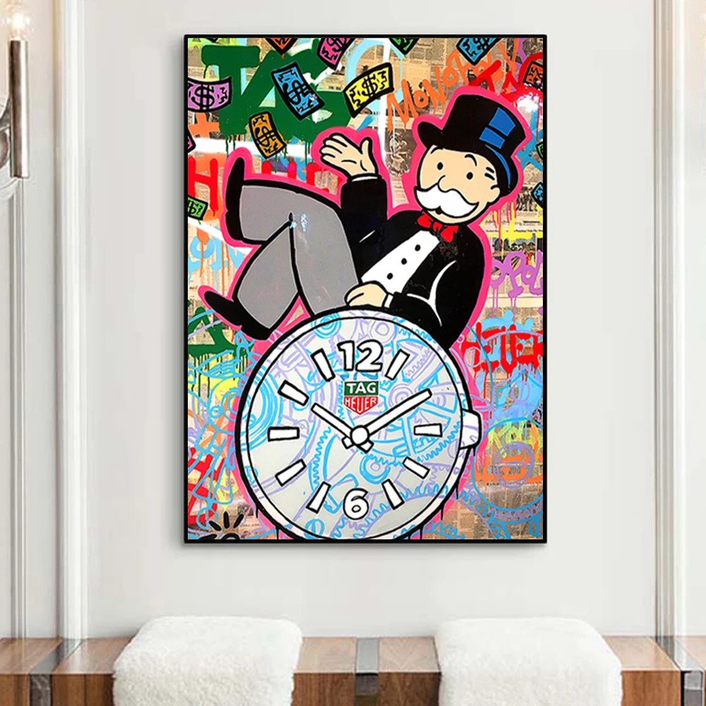 

Alec Monopolyingly On Clock Time Canvas Painting Graffiti Modern Picture for Living Room Poster Prints Wall Art Home Decoration