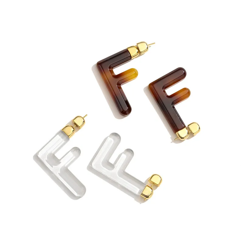

2021 New Open Mold Leopard Print F Letter Earrings Transparent Summer Multi-purpose Earrings Personalized Photo Earrings