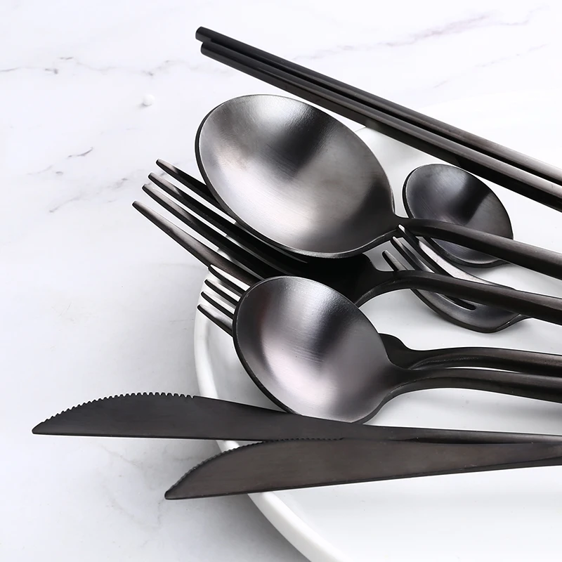 Набор столовых приборов из черного золота нож для стейка столовые приборы ножи