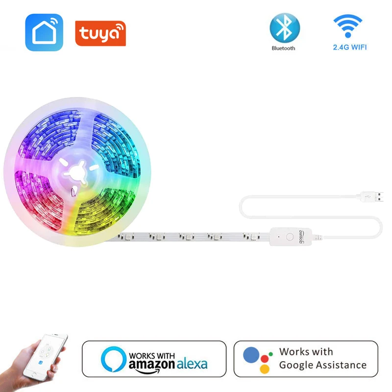 

Smart Home WiFi Led Strips Lights 5050 Waterproof RGB Flexible Tape Led Ribbon Smart Light Tuya Work With Alexa Google Home