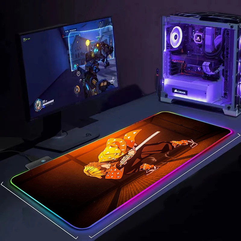 

RGB Mouse Pad Gaming accessories Gamer desk Mat Laptop Keyboard Table carpet 90x40cm Demon Slayer large rubber LED Mousepad