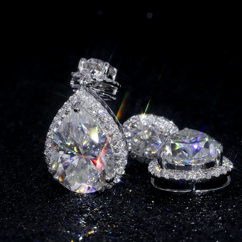 Starszuan Jewel 14K DEF серьга с муассанитом 4*6 мм овальная огранка 8*11 грушевидная