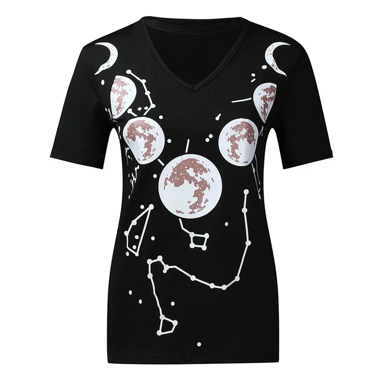 Готический стиль панк девушка футболка Мода Женщины галактика короткий рукав