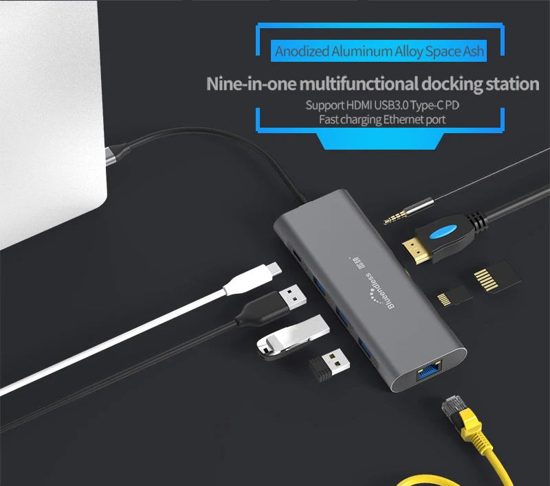 Док-станция для ноутбука type-C usb концентратор type-C USB 3,0 HDMI TF LAN PD usb-концентратор для Macbook для huawei XiaoMi DELL поверхность lenovo