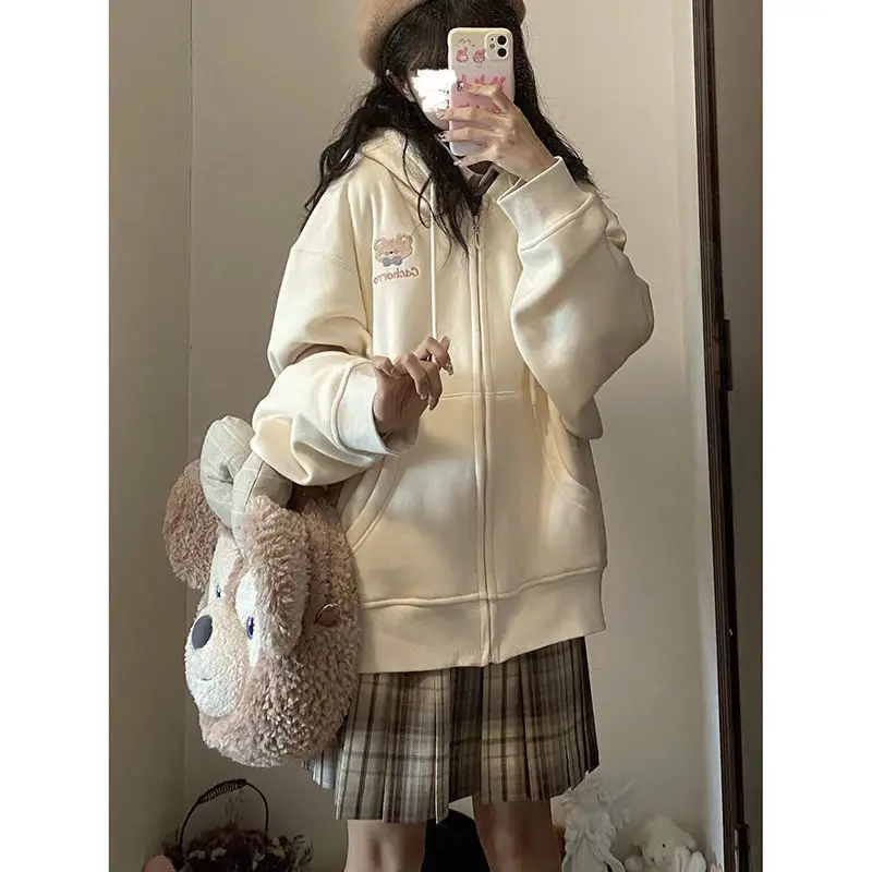 Симпатичная японская Толстовка в стиле Харадзюку с изображением мишки Женская