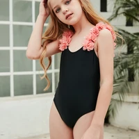 black one piece swimsuits flower bordered monokini beach swimwear vintage bathing suit for 3t 14t toddler children and teen girl