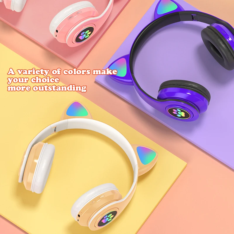 Мигающая светодиодная гарнитура с милыми кошачьими ушками Bluetooth 5 0 микрофоном