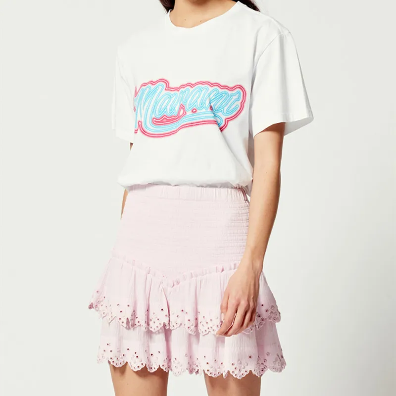 

2021 Summer Women's Letter Print T-shirt White Pink Black Short Sleeve O-neck Loose Tops