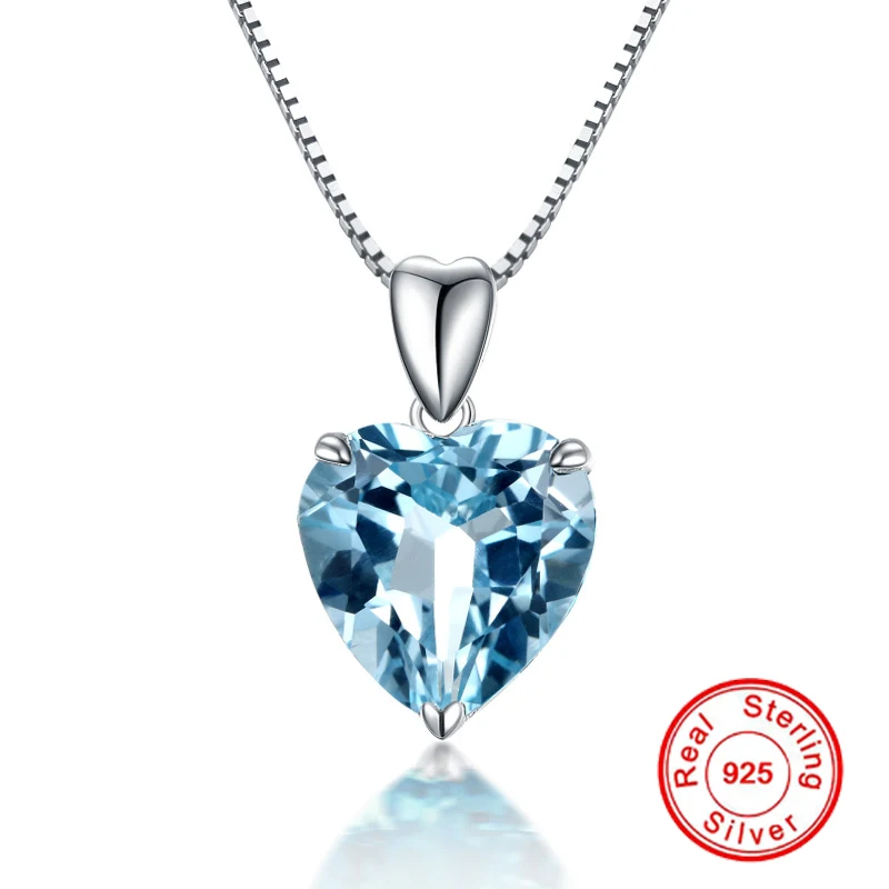 

Natural Blue Topaz Pendant 925 Sterling Silver Necklaces Pendant for Women Heart Blue Crystal Gemstone Pendant Necklace Birthday