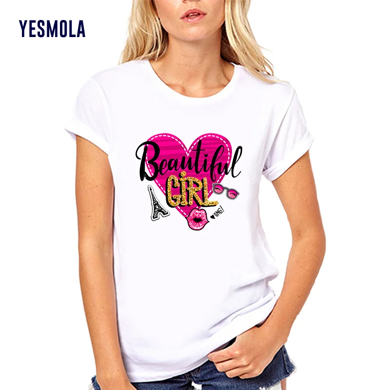 

YESMOLA Women's T-shirt Beautiful Girl Letter Print Harajuku Women Kawaii Cartoon Streetwear Tshirt Female Casual T-shirt