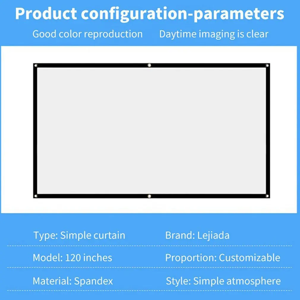 

Soft 16: 9 Projection Screen Cloth 4K 3D HD Projector Movie Outdoor Screen 60inch Foldable for Home Camping Film