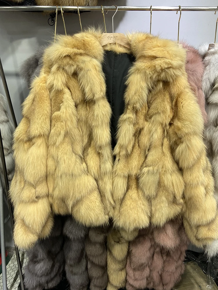 

Women's Fashion 100% Real Fox Fur Leather Jacket Outerwear Coat Winter Warm Real Fox Coat rf1