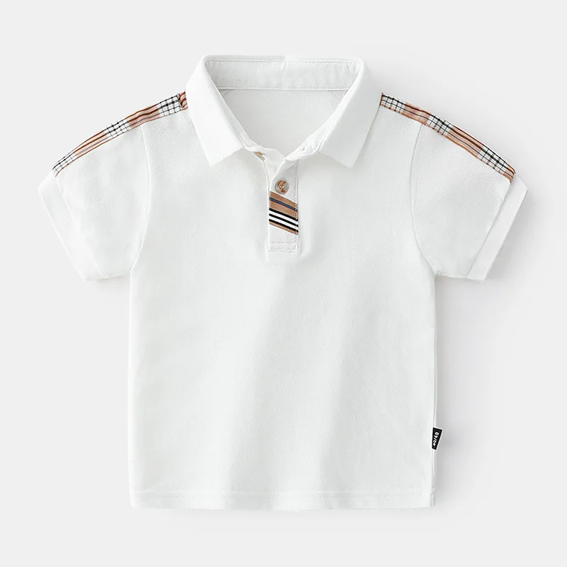Летние рубашки поло в клетку для мальчиков Хлопковая одежда Топы с короткими