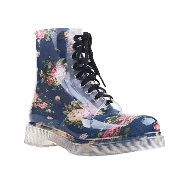 

transparent ladies fashion rubber rain boots flower printed women gumboots