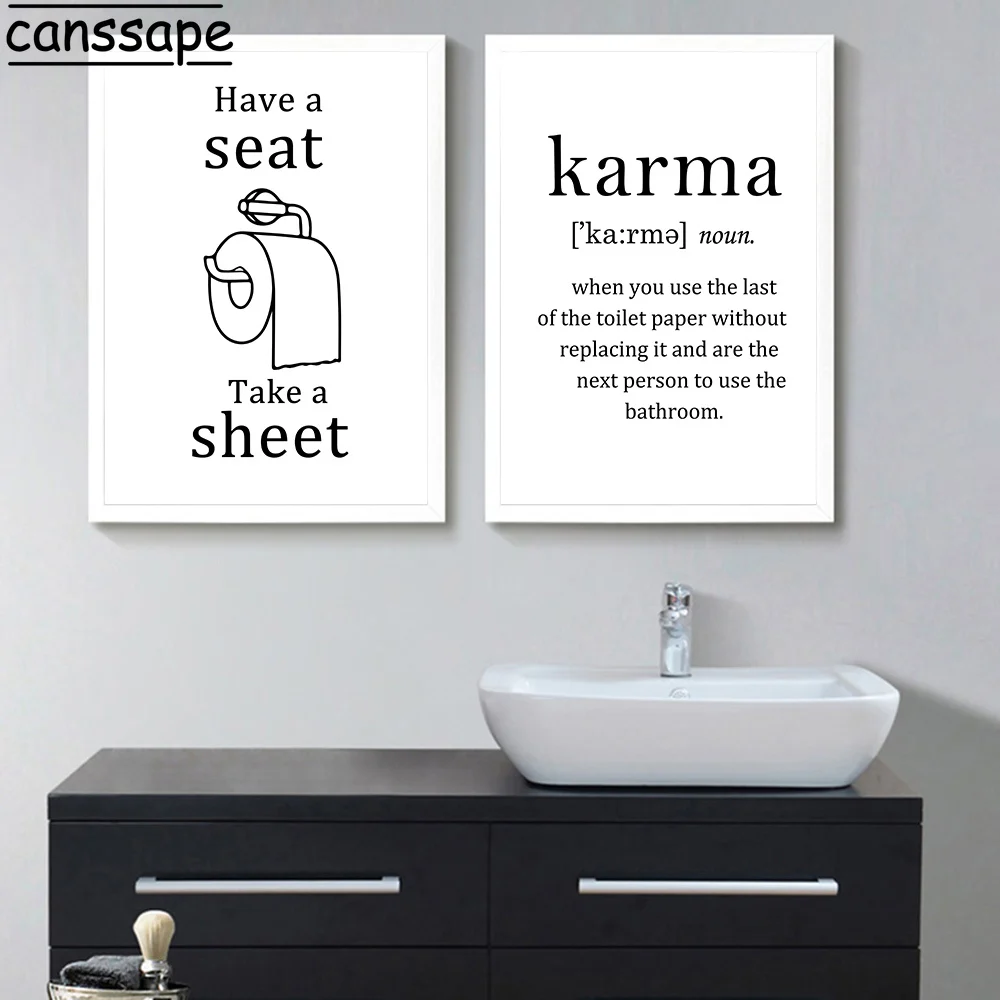 Черный и WhiteToilet холст картины плакаты в ванную принты Туалет минималистский