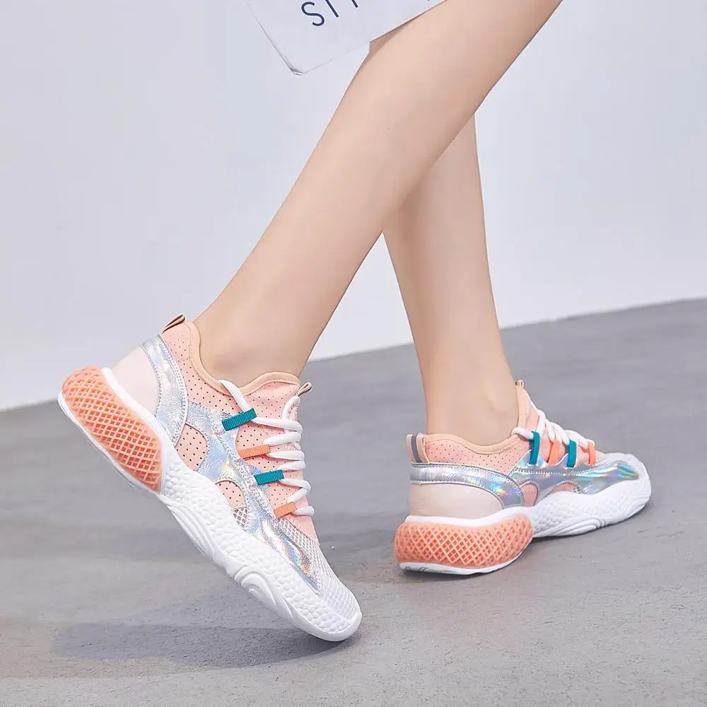 Женские кроссовки для бега Bing сетчатые на шнуровке платформе летняя спортивная