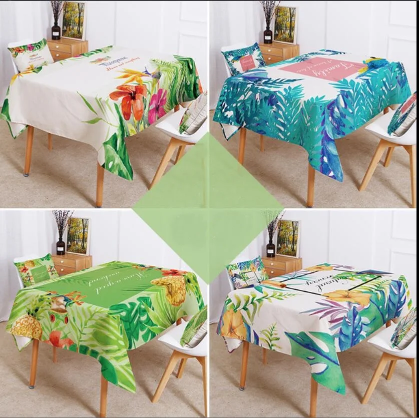 

Tropical Plant Monstera Pineapple Print Tablecloth Waterproof Linen Bar Dust Cloth Kitchen Home Decor Green Leaves Table Cloth