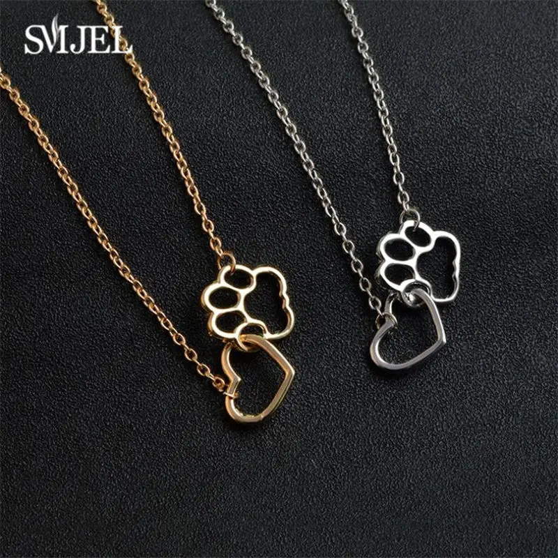 

Милый чокер SMJEL с кошачьей собакой, лапой и сердцем, ожерелье, женские цепочки, ожерелья для девочек, искусственный Рождественский подарок