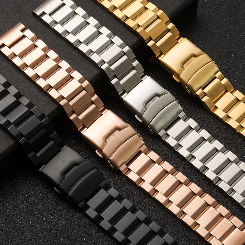 Universal Solid Stainless Steel Double Insurance Folding Buckle Men's Women's Smart Watch Straps Bracelet Band Watch Accessories