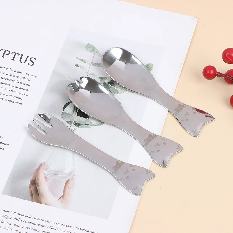 

Cartoon Cat Shape Ice Cream Salad Coffee Spoon Fork Steel Children Cutlery