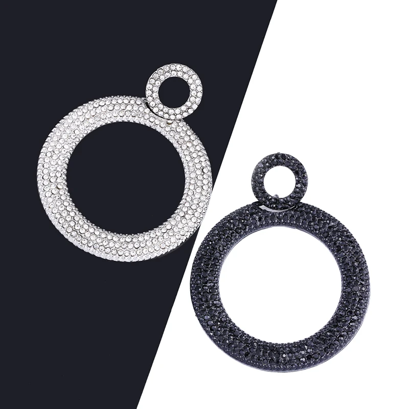 Круглые черные серьги с камнями OCESRIO винтажные Большие женские серьги-кольца