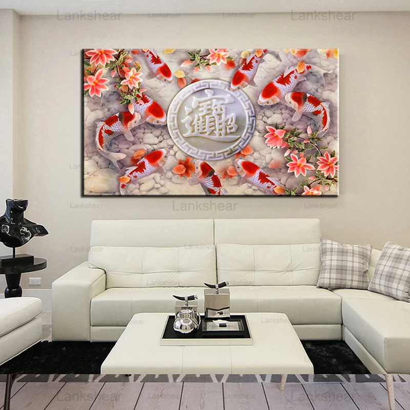 Фэн-шуй карп лотос пруд картина маслом на холсте | Дом и сад