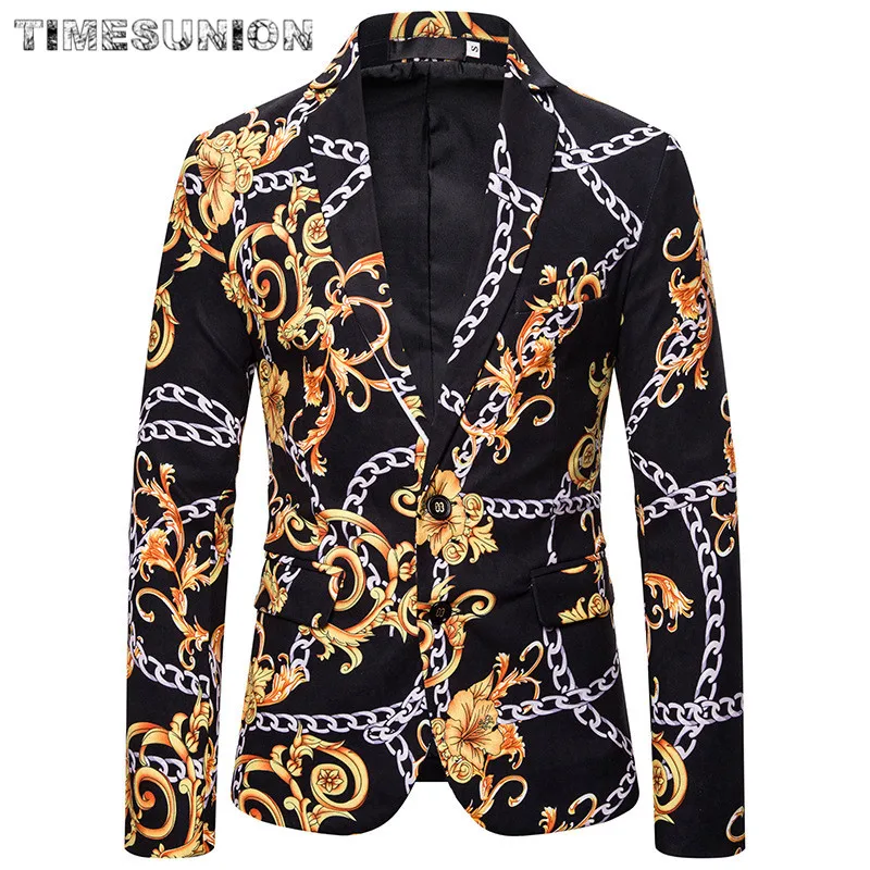 Черный винтажный блейзер с цепочкой в стиле барокко мужской брендовый для