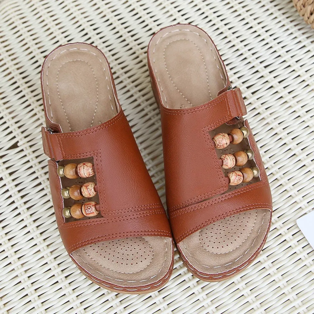 

2021 New Beach Flip Flops Bohemian Sandals Slipper Platform Women's Beach Beaded Bohemian Slippers Wedges Roman Casual Shoes