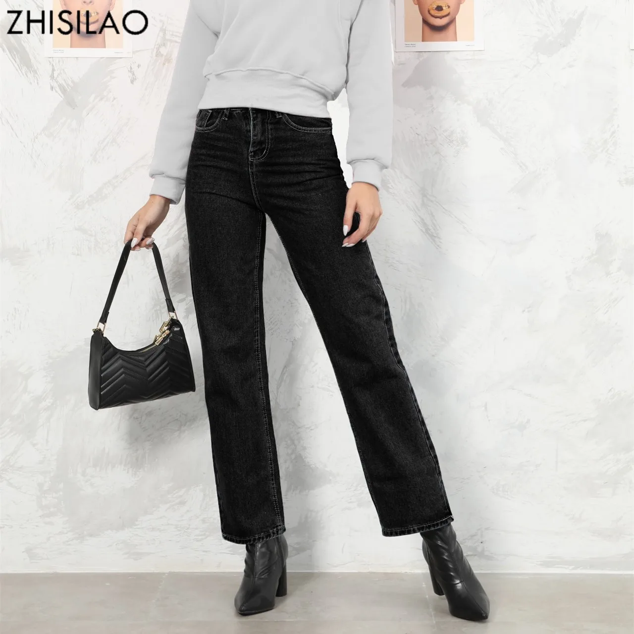 Новые прямые джинсы ZHISILAO женские винтажные свободные синие потертые джинсовые