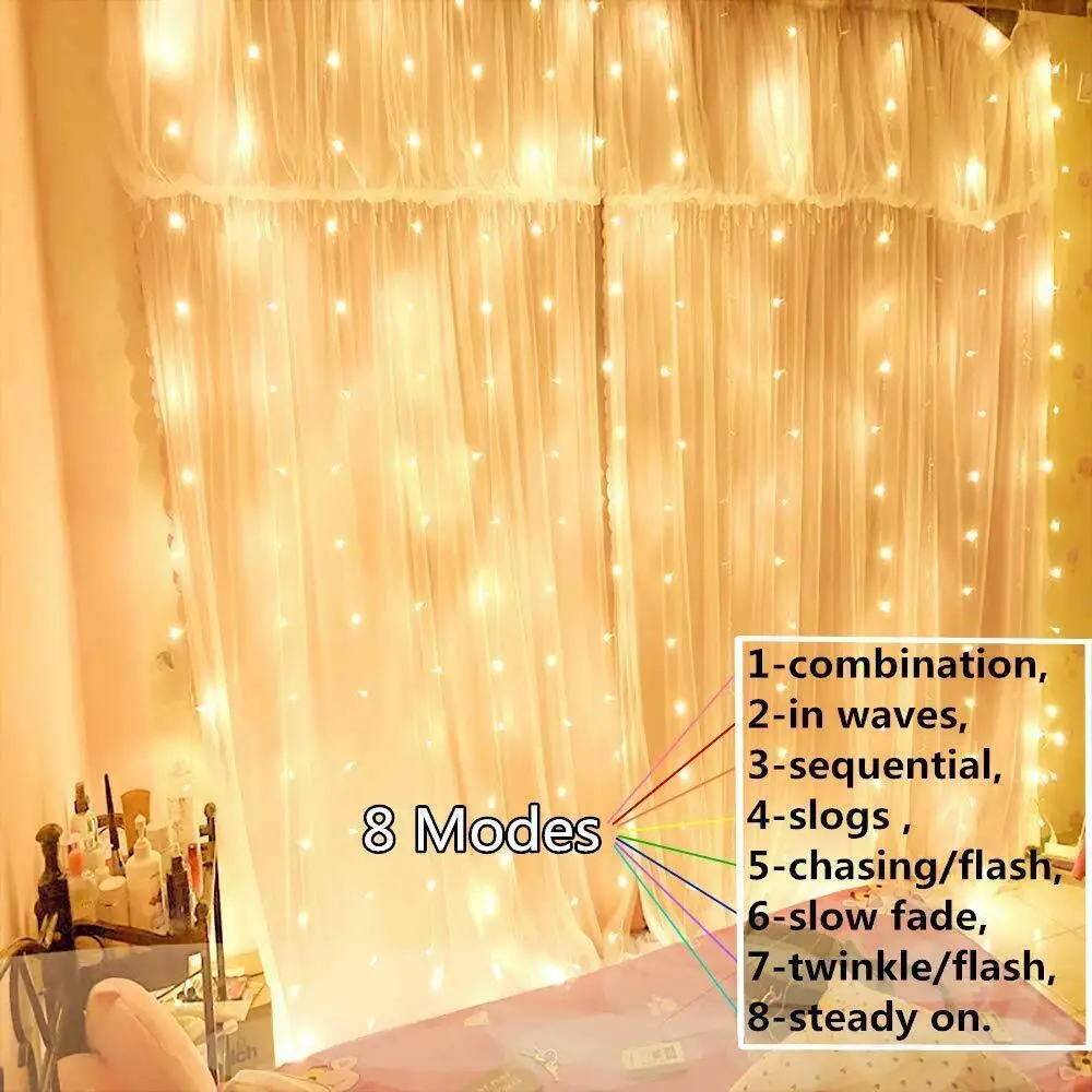 300 LED Fairy String Lights USB Curtain Window Wedding Decor + Controller | Лампы и освещение