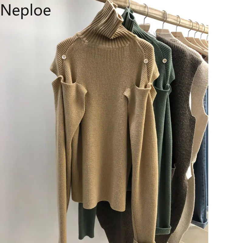 Neploe сексуальный вязаный свитер без бретелек с пуговицами на плече Осень-зима