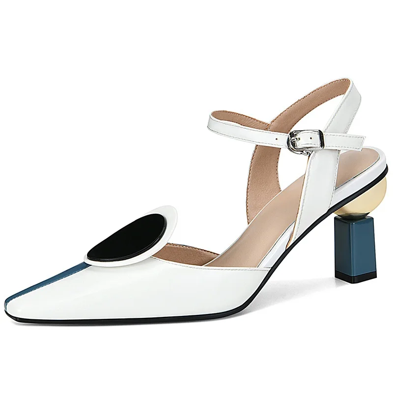 

Woman Pumps Shoes 2021 New Fashion Genuine Leather Summer Sexy High Heels Multi Color Black Blue Retro Dress Party Wedding Shoes