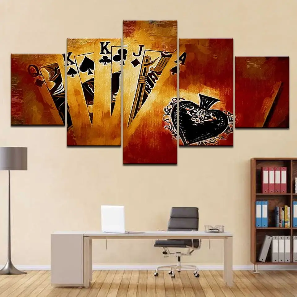 

Poster Wall Modular Pictures Canvas Art Prints 5 Panel Fashion Poker Game Geometric Spray Painting Retro Bedroom Home Decoration