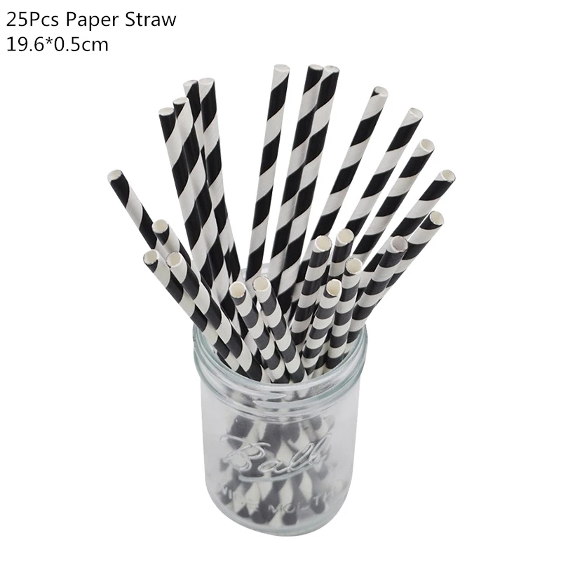 25pcs paper straw Мультяшная панда тематическая вечеринка на день рождения украшения одноразовая посуда набор тарелок салфетка панда вечерние шары подарок для ребенка - Цвет: 25pcs paper straw