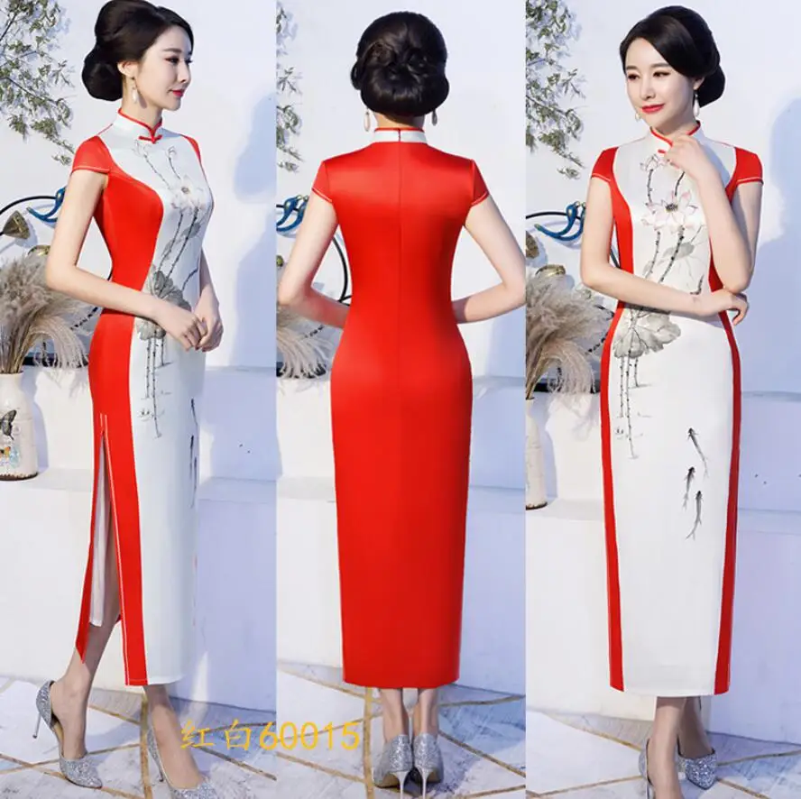 

Ladies Brade New Chinese Style Mandarin Woman Collar Long Dress Womens Qipao Slim Party Cheongsam
