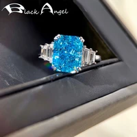 black angel ladies 925 silver rings inlaid blue imitation moissanite for women bride jewelry pave zircon gemstone wedding gifts