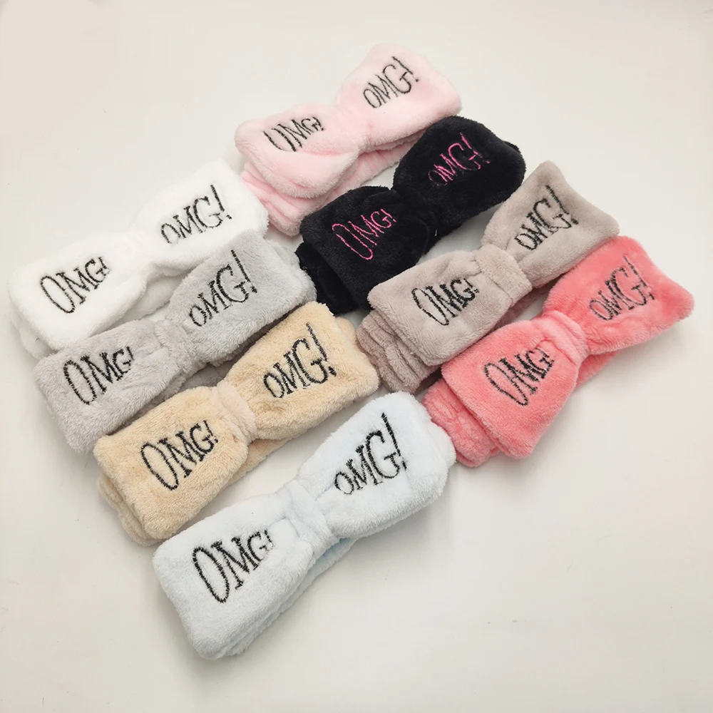 Повязка на голову с бантом-бабочкой женская Модная Мягкая повязка надписью OMG для