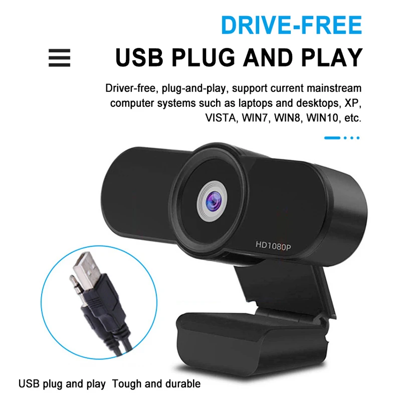 

Q8 Webcam 1080P Full HD Web Camera Built-in Microphone USB Plug Web Cam For PC Computer Mac Laptop Desktop YouTube Skype