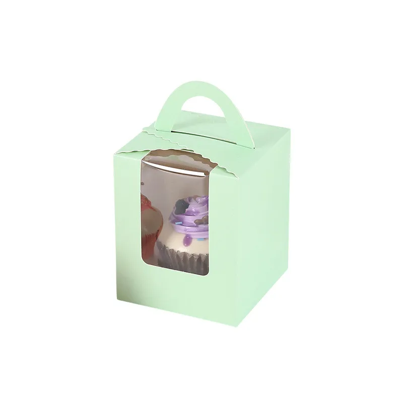 

10pcs 1 Cavity Cupcake Box Transparent Window Bakery Party Gift Bags Macaroon Color White Paper Cardboard Portable Muffin Boxes