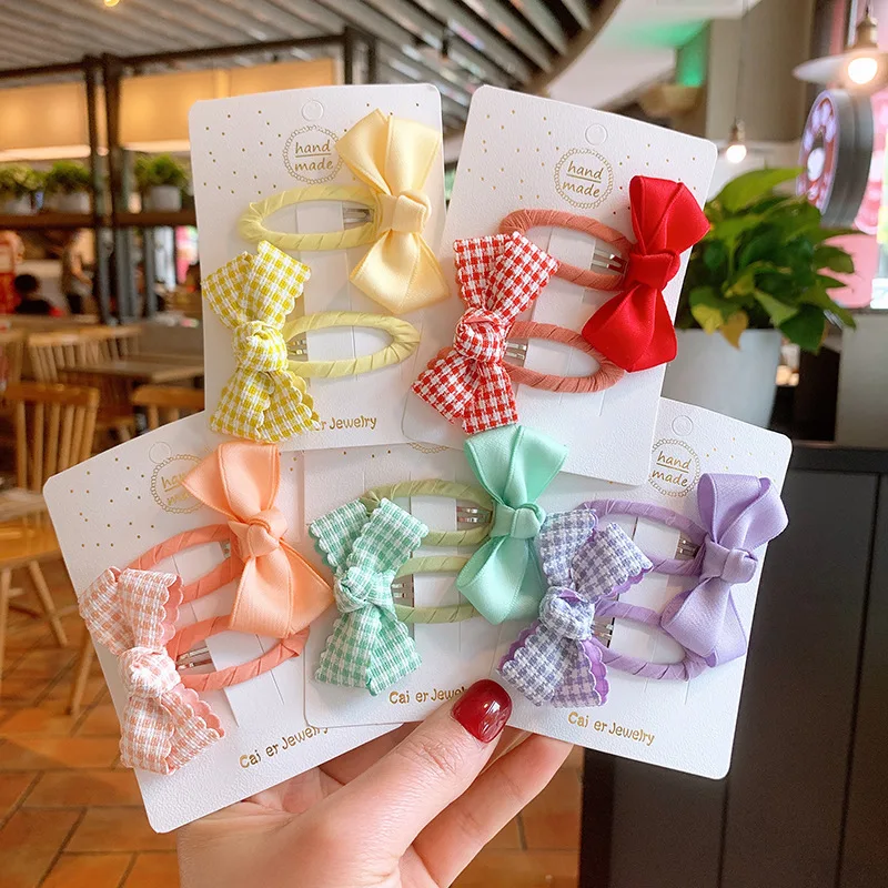 

Тканевый зажим для волос в клетку в Корейском стиле, новинка, однотонный зажим с бантом, милая детская заколка для волос для девочек, модные ...