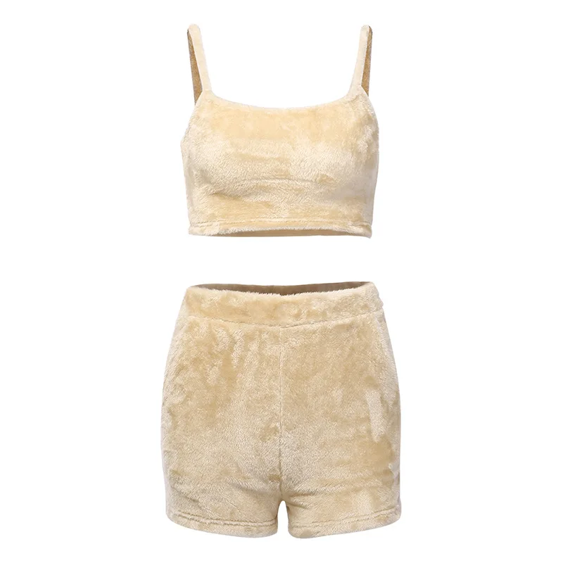 

Fashion Leisure Sports Suit Women 2021 Sexy Crop Tank Tops New Sexy Cashmere Vest Shorts Two-piece Women Suit