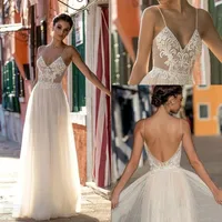 2020 New Sexy Gali Karten Garden Beach Wedding Dresses Sleeveless Spaghetti Straps Robe De Soiree Backless Long Boho Brdial