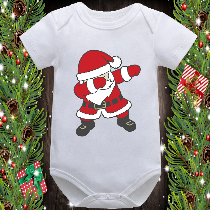 

DERMSPE Cute Santa Printed Baby Short Sleeve Romper Merry Christmas Cartoon Newborn Baby Girl Boy Toddler Bodysuit 2776