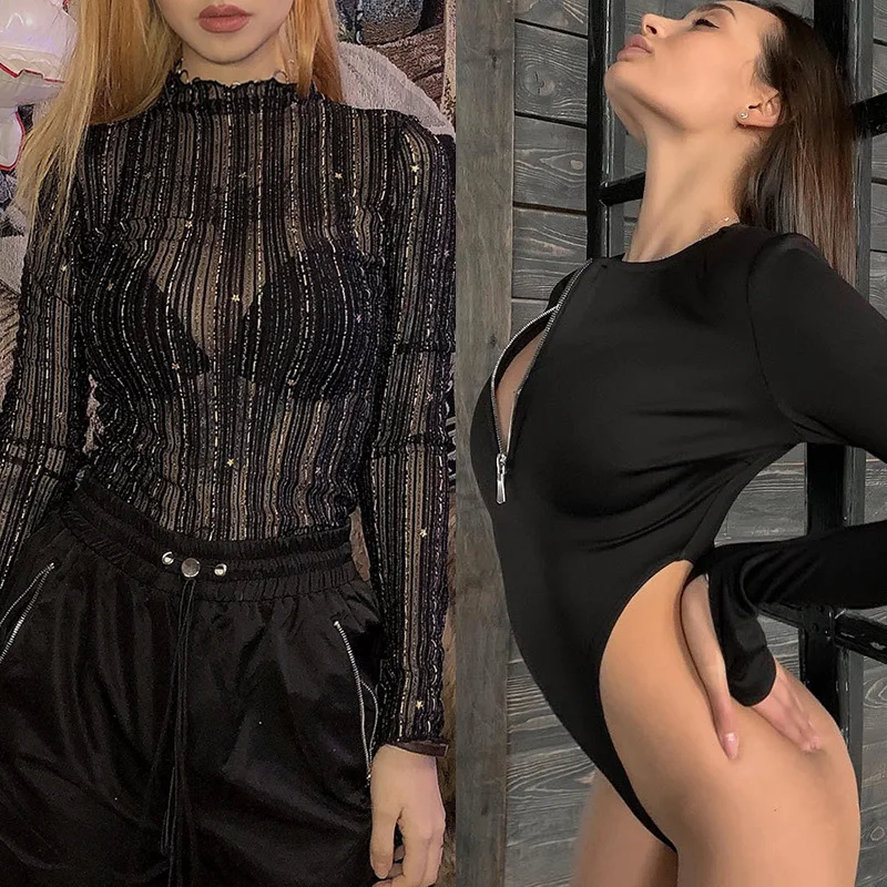 Женские облегающие комбинезоны с круглым вырезом и длинными рукавами хит продаж