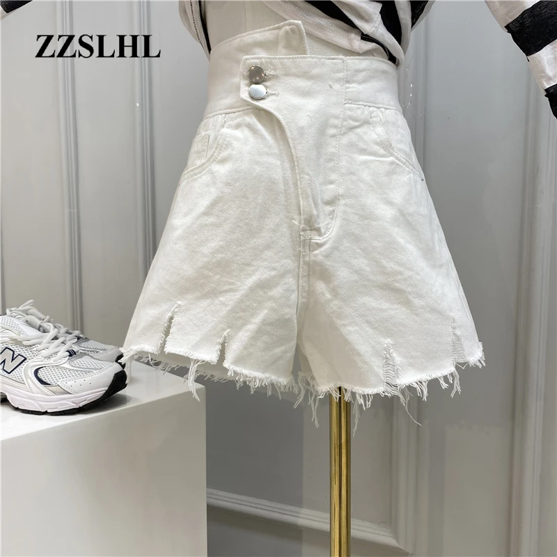 

Irregular Shorts Female 2020 Summer New High-waisted Frayed Ruffled Wide-leg Jeans for Women White Holes Shorts Hot Pants