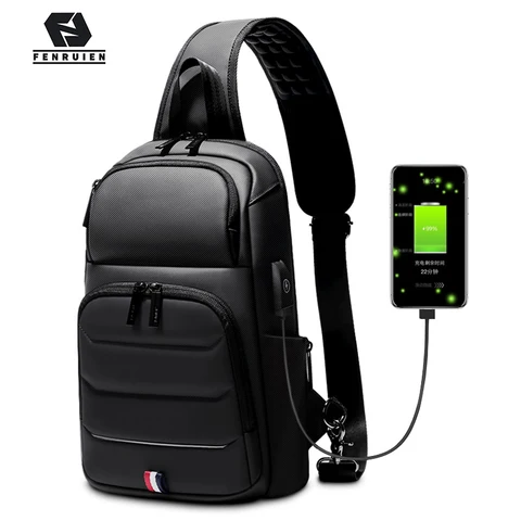 Fenruien , сумка мужская на плечо, нагрудная сумка для 9,7 "iPad, зарядка через USB, короткие дорожные сумки -мессенджеры, водоотталкивающие сумки через плечо для мужчин