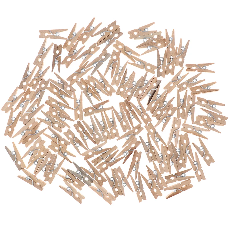 

100Pcs/Lot Very Small Mine Size 25mm Mini Natural Wooden Clips For Photo Clips Clothespin Craft Decoration Clips Pegs