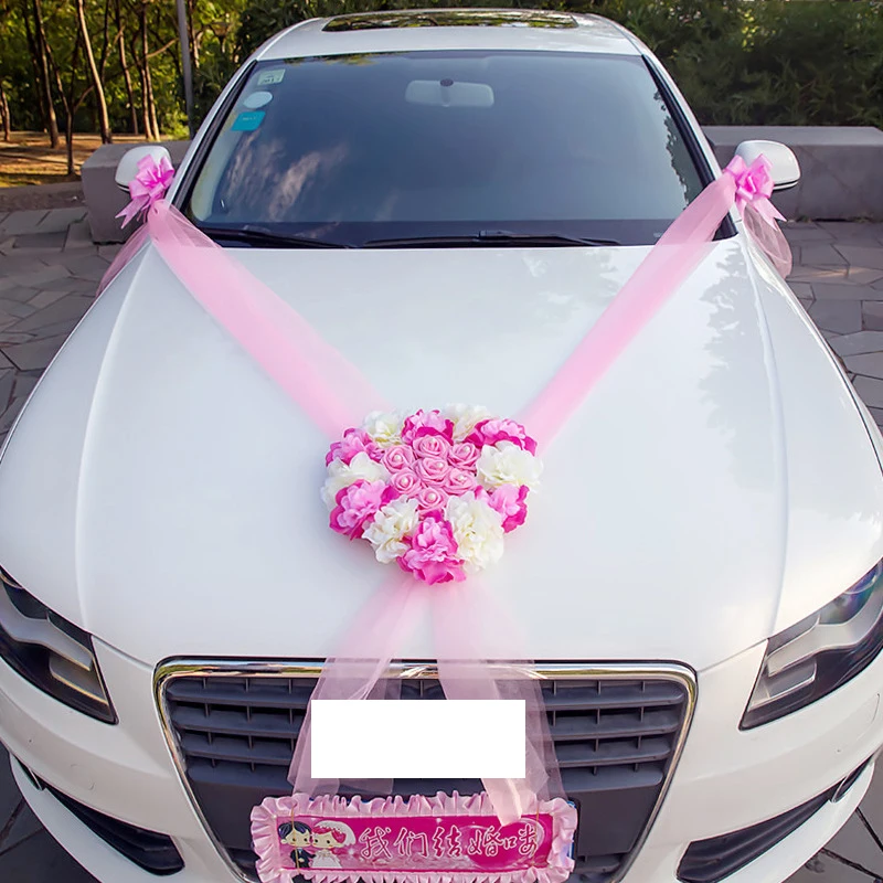 Искусственные цветы свадебное украшение автомобиля свадебные помпоны шелковая